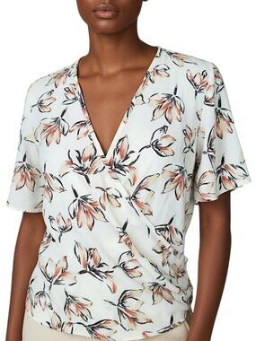 Sienna Sky White Orange Floral Faux Wrap Blouse Women's Size XS